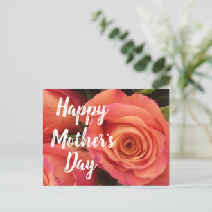 Happy Mothers Day Modern Coral Rose Floral Feiertagspostkarte