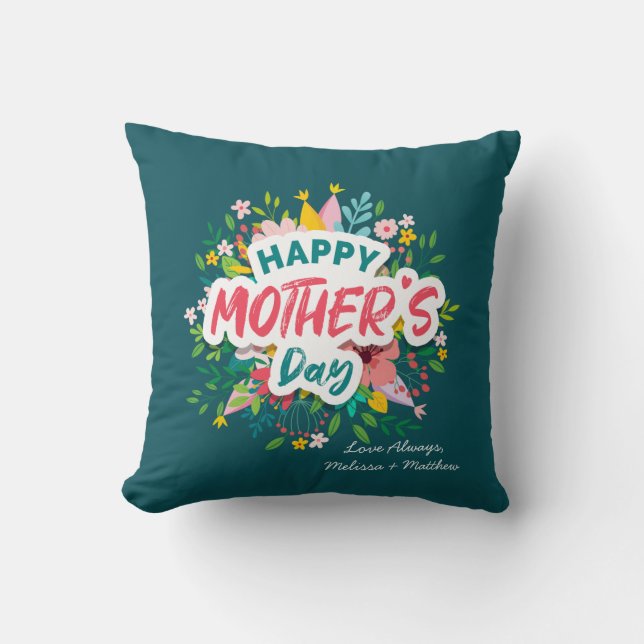 Happy Mothers Day Modern Floral Personalisiert Kissen (Vorderseite)