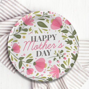 Happy Mother's Day Modern Pink Floral Botanical Pappteller