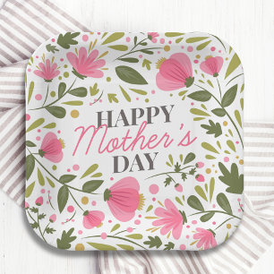 Happy Mother's Day Modern Pink Floral Botanical Pappteller