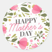 Happy Mother's Day Modern Pink Floral Botanical Runder Aufkleber (Vorderseite)