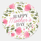 Happy Mother's Day Modern Pink Floral Botanical Runder Aufkleber (Vorderseite)