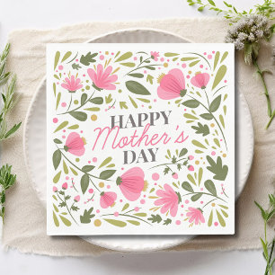 Happy Mother's Day Modern Pink Floral Botanical Serviette