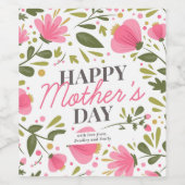 Happy Mother's Day Modern Pink Floral Botanical Weinetikett (Einzelnes Label)