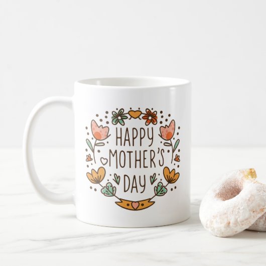Happy Mothers Day Modern Typografy Floral Wreath Kaffeetasse (Mit Donut)
