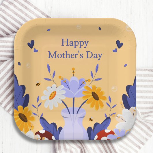 Happy Mother's Day Moderne Blume florale botanisch Pappteller