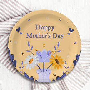 Happy Mother's Day Moderne Blume florale botanisch Pappteller