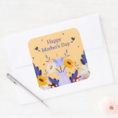 Happy Mother's Day Moderne Blume florale botanisch Quadratischer Aufkleber (Umschlag)