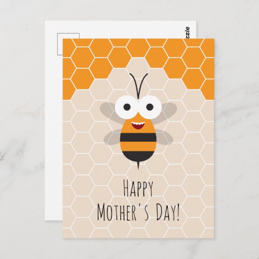 Happy Mother's Day Niedlich Honey Bee Honeycomb Postkarte (Vorne/Hinten)