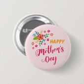"Happy Mother's Day" Niedliche Blumenrosa Illustra Button (Vorne & Hinten)