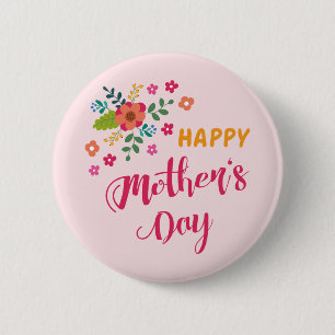 "Happy Mother's Day" Niedliche Blumenrosa Illustra Button