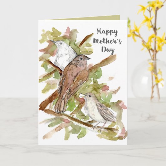Happy Mother's Day Nightingale Birds in Tree  Karte (Gelbe Blume)