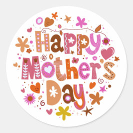 Happy Mother's Day Orange Floral Stilvolle Buchsta Runder Aufkleber