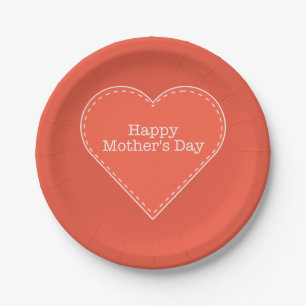Happy Mother's Day Orange Heart Pappteller