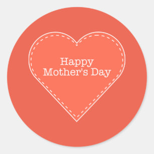 Happy Mother's Day Orange Heart Runder Aufkleber