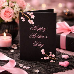 Happy Mother's Day Pink and Black Floral Karte
