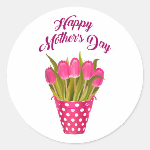 Happy Mother's Day Pink Blume Bouquet Design Runder Aufkleber
