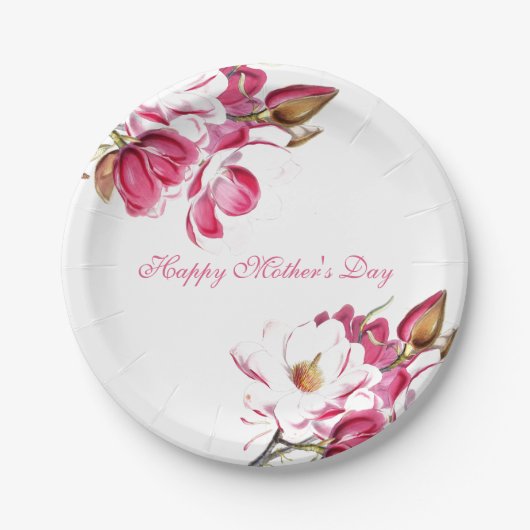Happy Mother's Day Pink Floral Drehbuch Pappteller (Vorderseite)