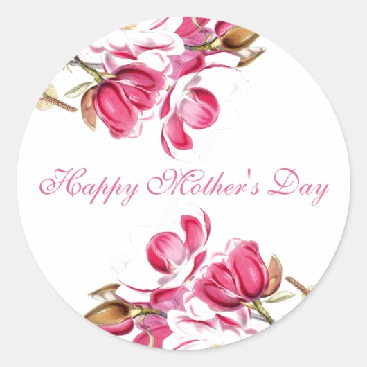 Happy Mother's Day Pink Floral Drehbuch Runder Aufkleber (Vorderseite)