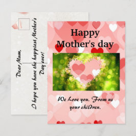 Happy Mother's Day | Pink Heart Holiday Card Ankündigungspostkarte