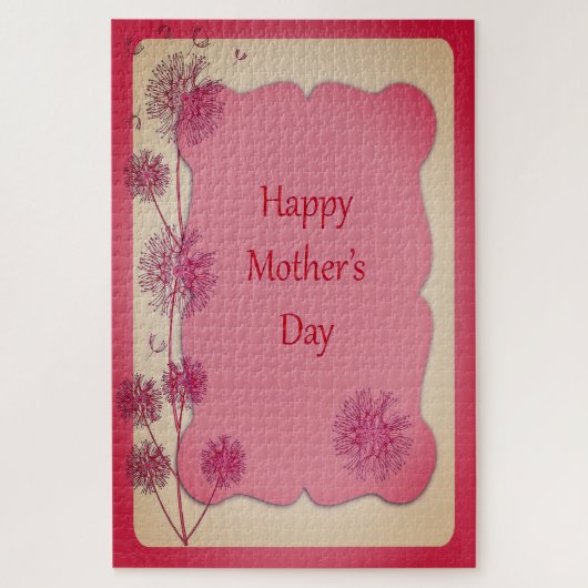 Happy Mother's Day Pink Trim and Dandelion Seeds Puzzle (Vertikal)