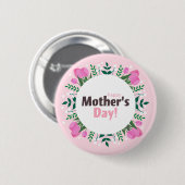 Happy Mother's Day Pink Tulips Button (Vorne & Hinten)