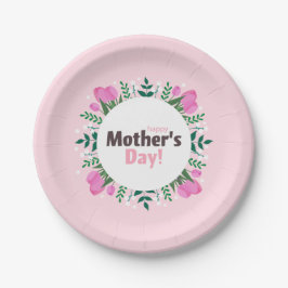 Happy Mother's Day  Pink Tulips Pappteller