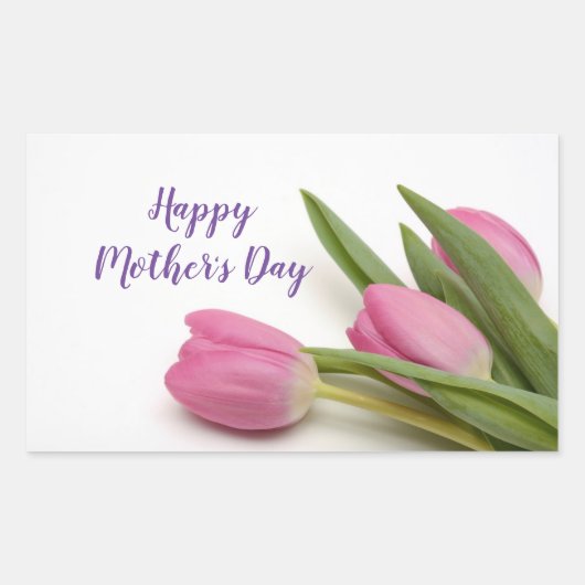 Happy Mother's Day Pink Tulips Rechteckiger Aufkleber (Vorderseite)
