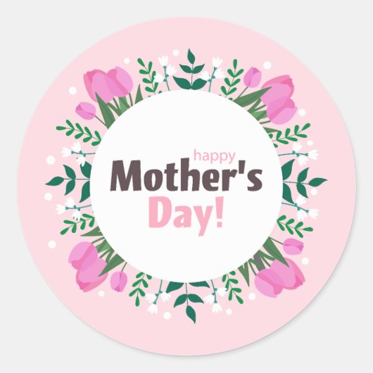 Happy Mother's Day Pink Tulips Runder Aufkleber (Vorderseite)