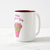 Happy Mother's Day Pink Tulips Zweifarbige Tasse (VorderseiteRechts)