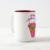 Happy Mother's Day Pink Tulips Zweifarbige Tasse (Vorderseite Links)
