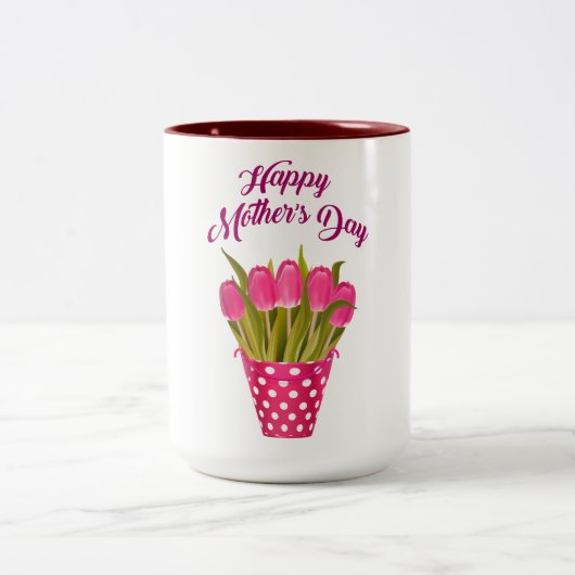 Happy Mother's Day Pink Tulips Zweifarbige Tasse (Mittel)