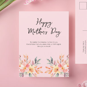 Happy Mother's Day Pink Watercolor Floral Script Feiertagspostkarte