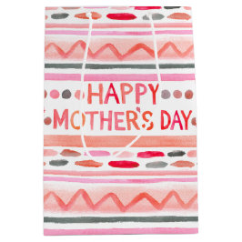 Happy Mother's Day Pink Watercolor Streifen Mittlere Geschenktüte