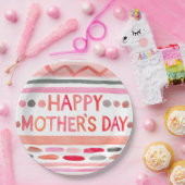 Happy Mother's Day Pink Watercolor Streifen Pappteller (Party)