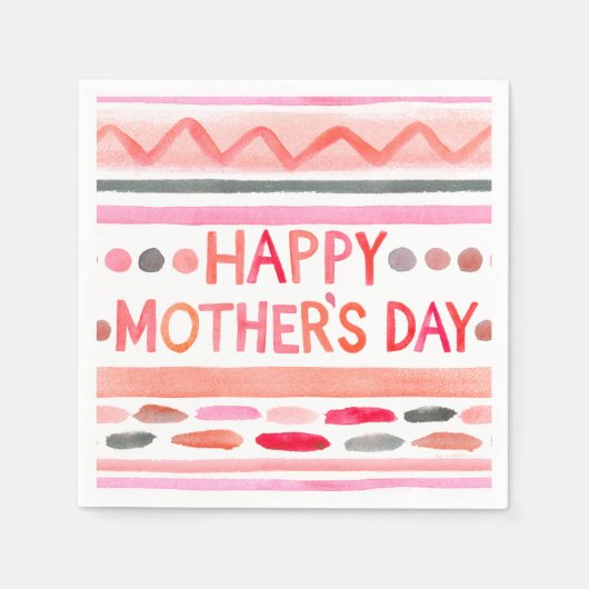 Happy Mother's Day Pink Watercolor Streifen Serviette (Vorderseite)