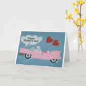 Happy Mother's Day! Poodle in pink convertible Karte (Gelbe Blume)
