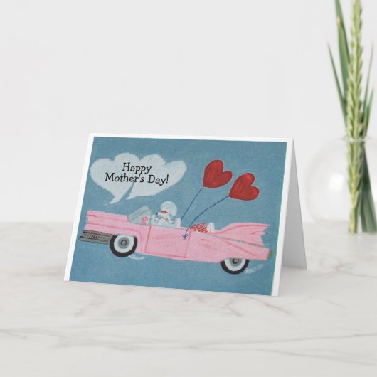 Happy Mother's Day! Poodle in pink convertible Karte (Vorderseite)