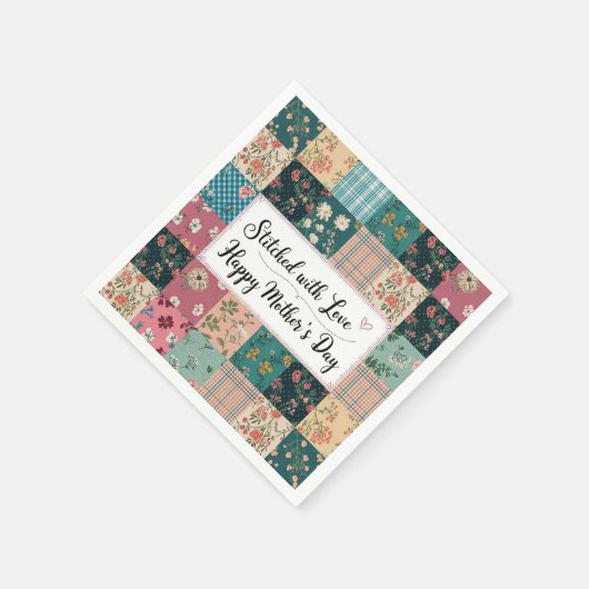 Happy Mother's Day - Retro Niedliches Quilt Muster Serviette (Ecke)
