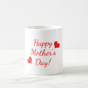 Happy Mother's Day roter Text mit zwei roten Herze Kaffeetasse