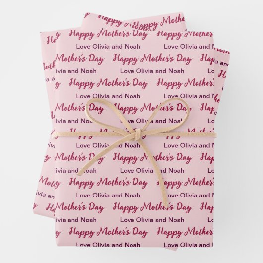 Happy Mother's Day Script blassrosa Name des Giver Geschenkpapier Set (Beispiel)