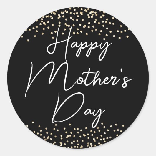 Happy Mother's Day Script Gold Glitzer auf Black Runder Aufkleber (Vorderseite)