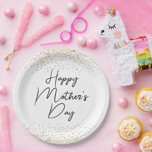 Happy Mother's Day Script & Gold Glitzer Confetti Pappteller (Party)