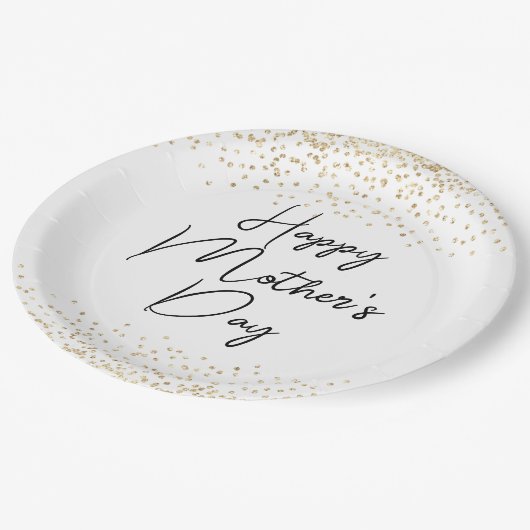 Happy Mother's Day Script & Gold Glitzer Confetti Pappteller (Schrägansicht)