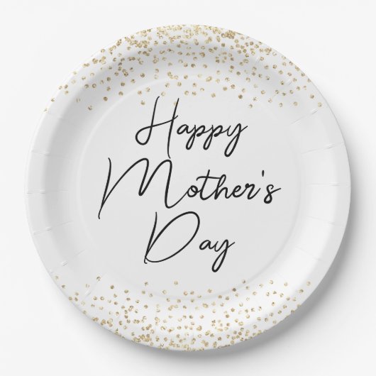Happy Mother's Day Script & Gold Glitzer Confetti Pappteller (Vorderseite)
