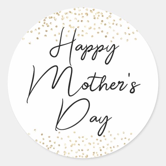 Happy Mother's Day Script & Gold Glitzer Confetti Runder Aufkleber (Vorderseite)