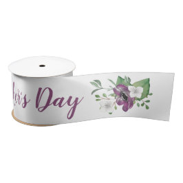 Happy Mothers Day Script w Wild Rose Floral Sprays Satinband