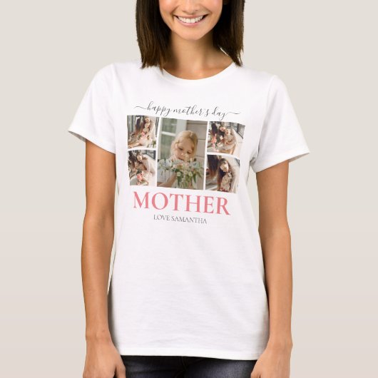 Happy Mothers Day Simple Modern Script Five Foto T-Shirt (Vorderseite)
