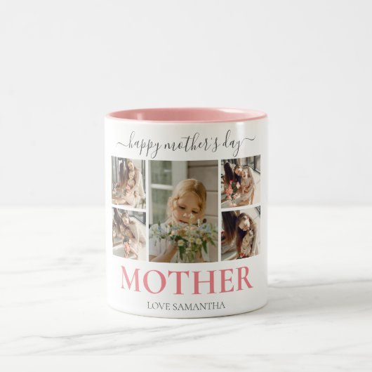 Happy Mothers Day Simple Modern Script Five Foto Zweifarbige Tasse (Mittel)
