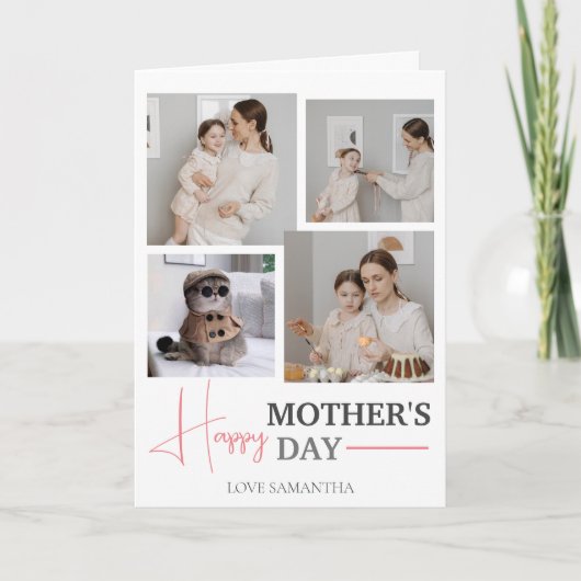 Happy Mothers Day Simple Modern Script Vier Foto Karte (Vorderseite)